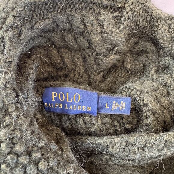 Polo Ralph Lauren Cable Knit Cowl Neck Green Sweater Wool/Alpaca Fits Medium - Picture 10 of 14